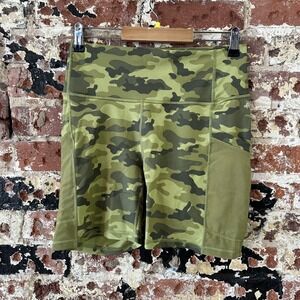 Fabletics Green Camo Powerhold Athletic Biker Shorts Womens Medium